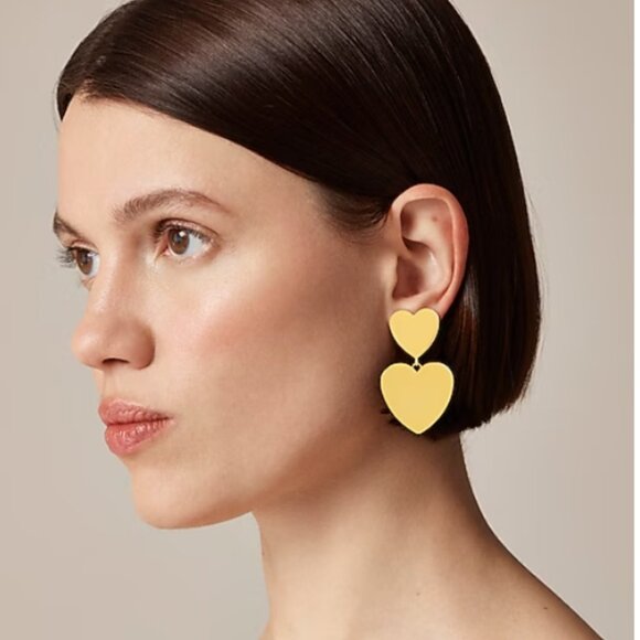 J.Crew Double Heart Drop Earrings – Shiny Matte Gold - Picture 2 of 3